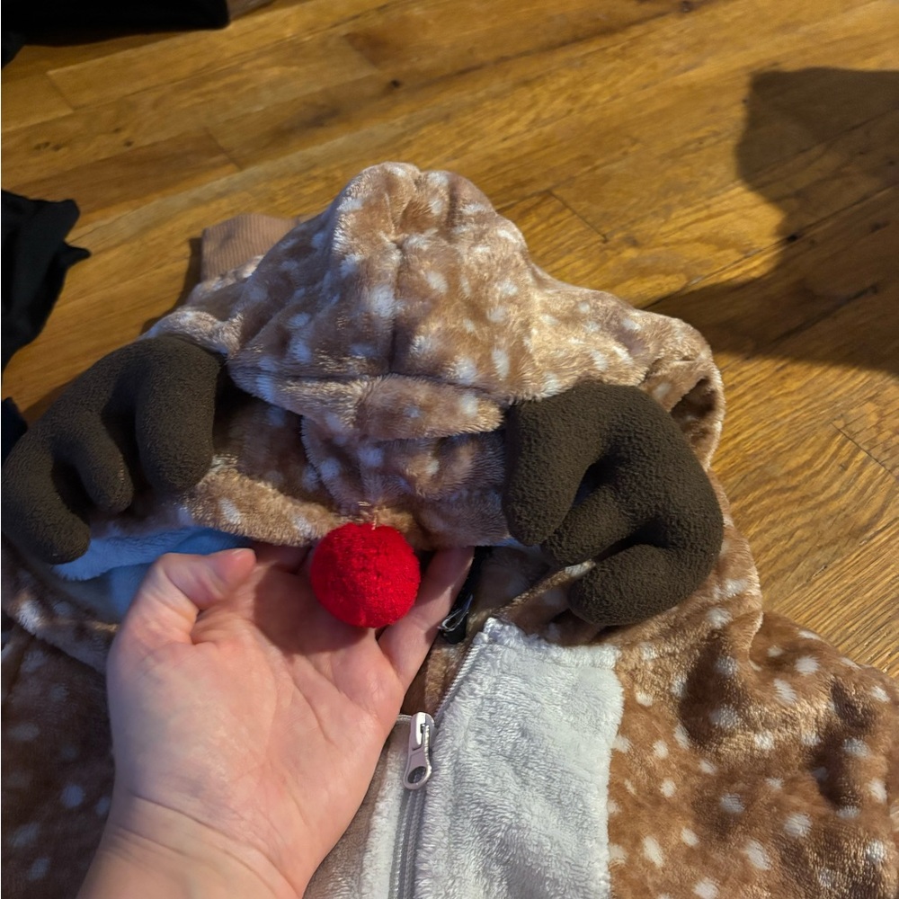 Brown Reindeer Hooded onsie with Antlers